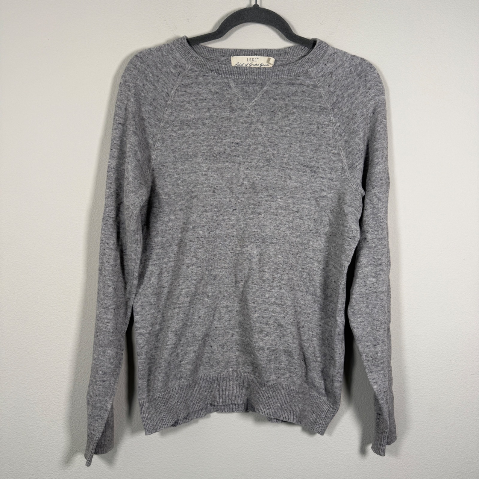 H&M Logg Mens Xs Gray Cotton Crewneck Raglan Sweater 0458736 5 Heathered Knit
